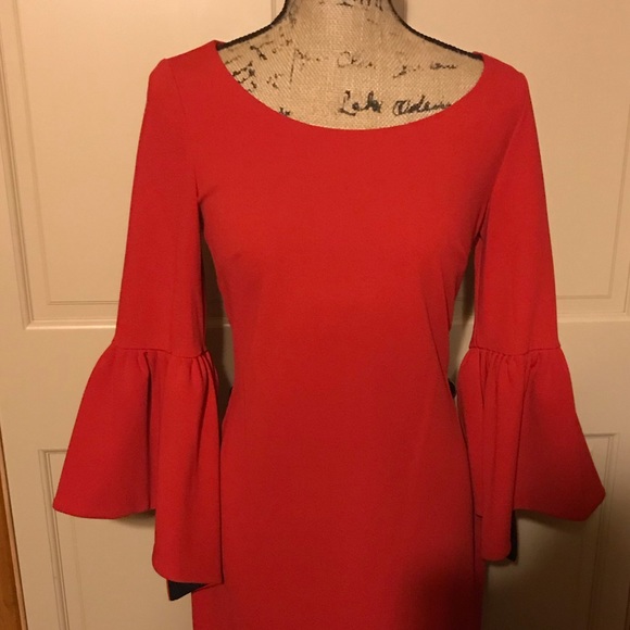🌺Calvin Klein Red Sheath Dress & 3/4 bell sleeve. - Picture 2 of 7